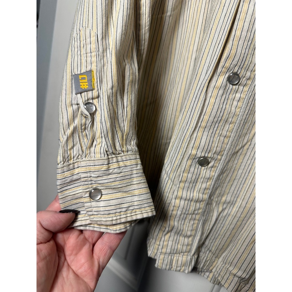 Alphanumeric Vintage Mens Long Sleeve Pearl Snap Shirt Striped Casual Size M - Picture 3 of 6